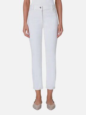 Akris Punto Women's White Maru Slim-Leg Ankle Stretch Denim Pants Size 18